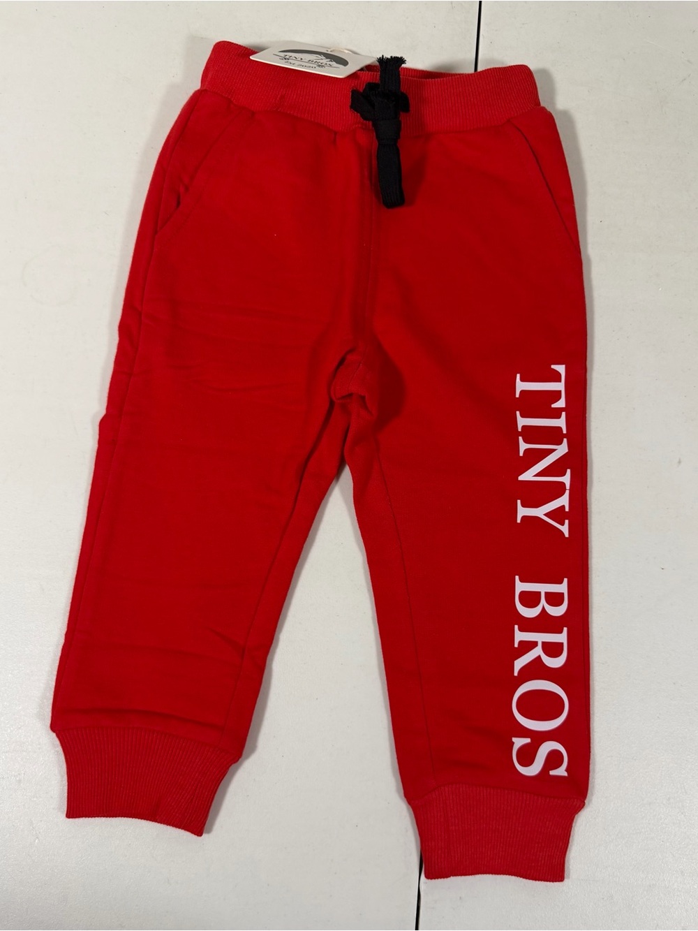 Tiny Bro Sweat Pants Baby Boys 12M Athleisure Red Minimal Preppy Toddler NWT